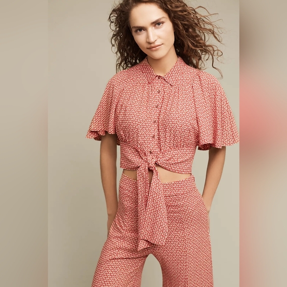 Anthropologie Maeve Milly Cropped Tie-Waist Top, Size 4 - Picture 2 of 4
